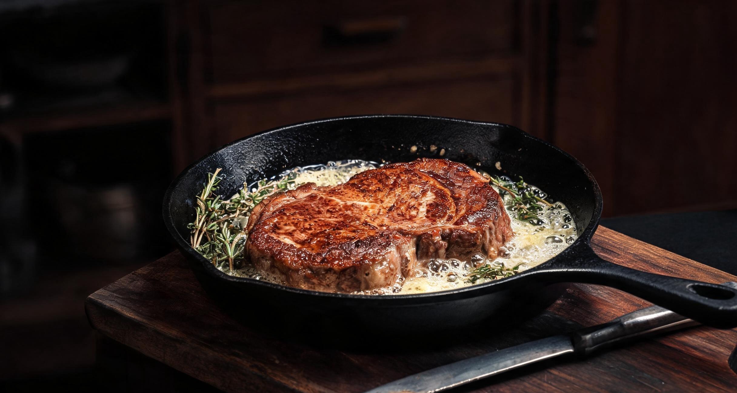 Pan-Seared Steak in Cast Iron: Two Inches Thick, Salt, Pepper, and Butter
