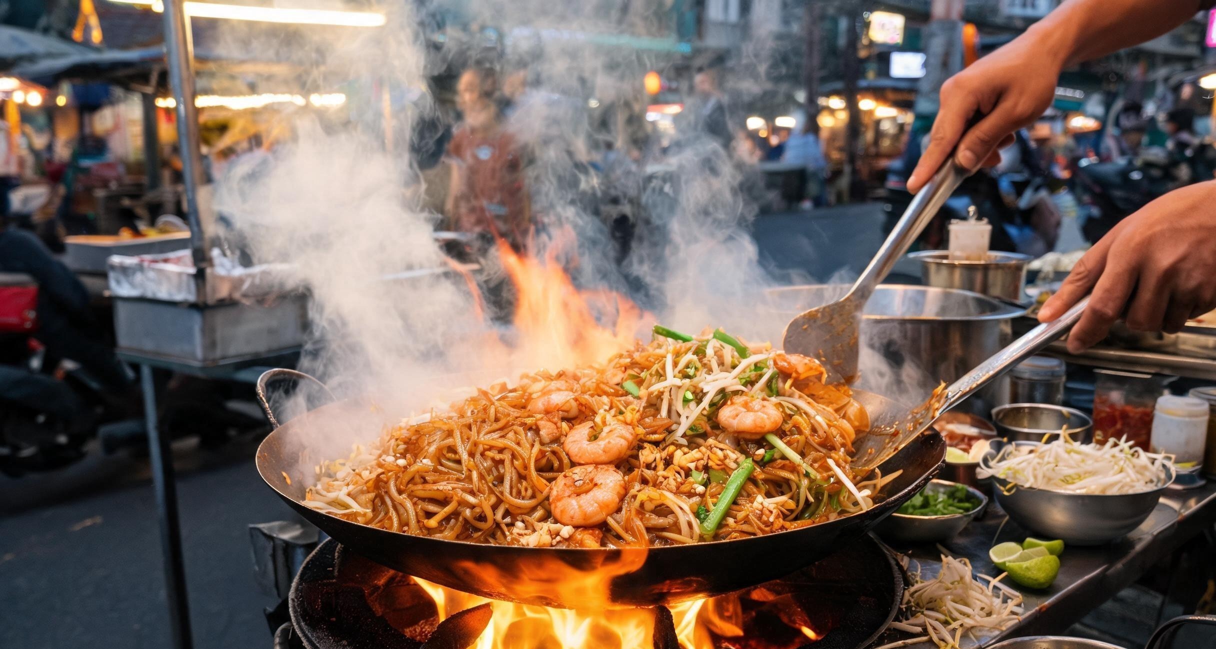 Pad Thai on a Street Cart in Bangkok: The High-Heat Wok Technique You Cannot Replicate Indoors