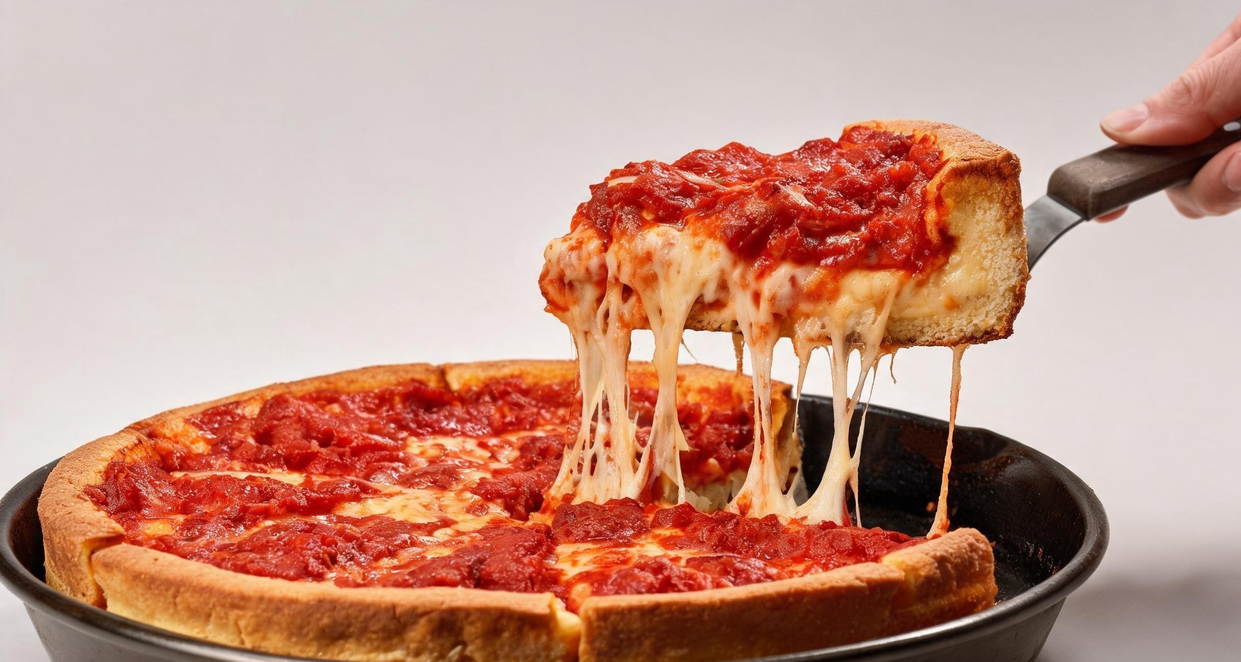 A crowded Chicago pizzeria dining room with red checked tablecloths