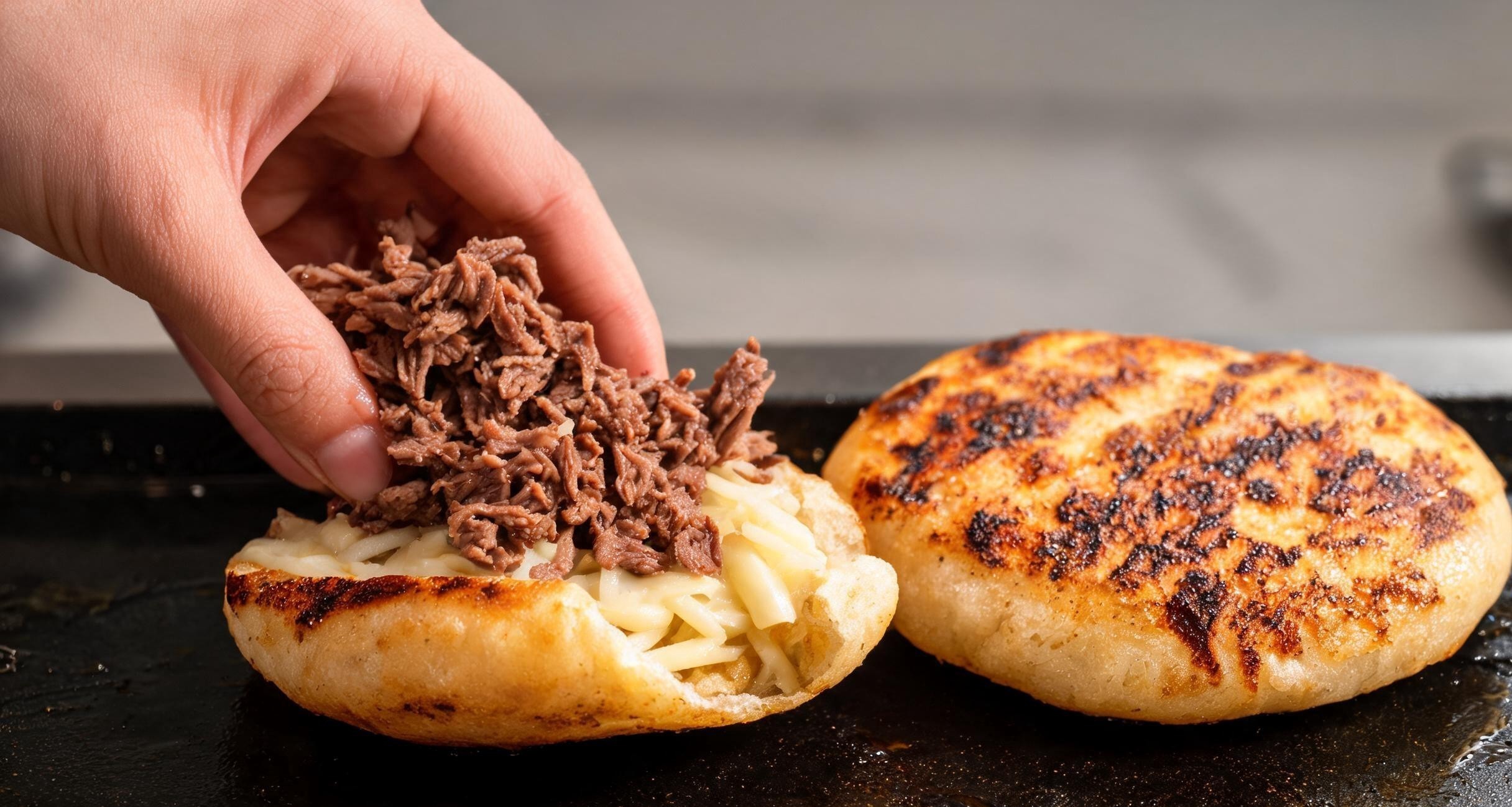 Three different arepas from different Bogota restaurants side by side