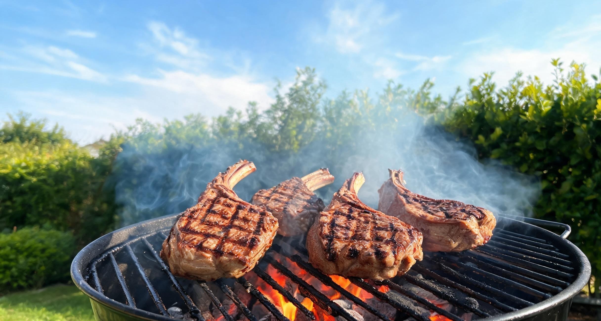 Lamb chops being seasoned with salt and pepper on a cutting board before grilling