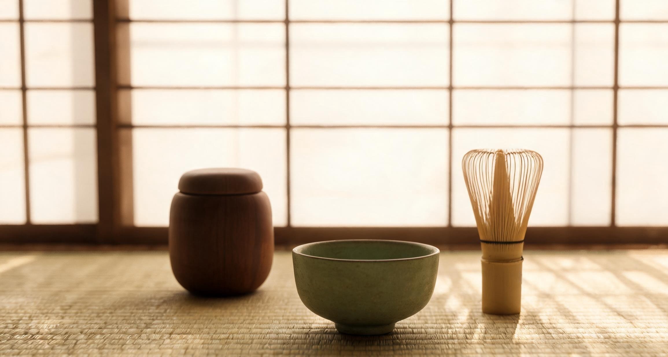 A whisked bowl of matcha next to a seasonal Japanese sweet on a ceramic tray