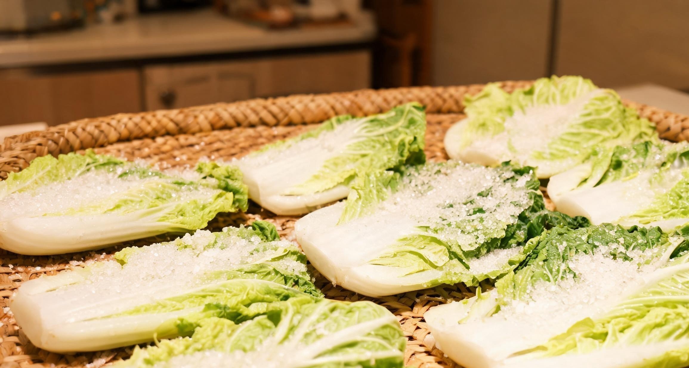 Salting napa cabbage for kimchi