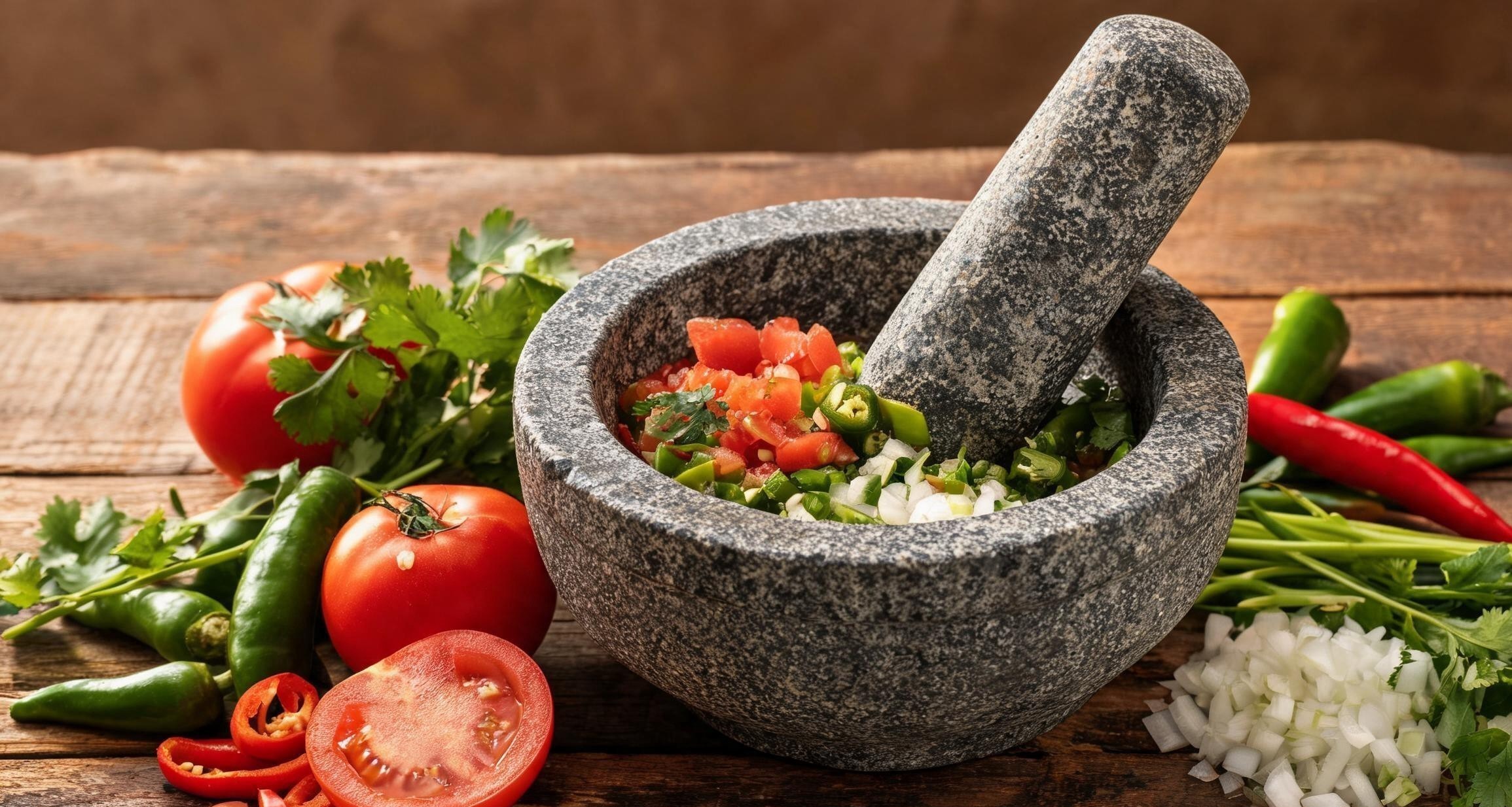 Salsas ground in a molcajete